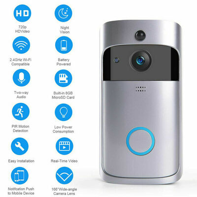 

Wireless WiFi Remote Video Door Camera Phone Doorbell Intercom PIR Security Bell