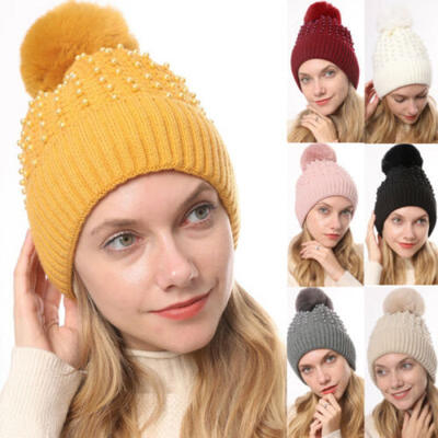 

2019 Women Winter Outdoor Warm Knitted Beanie Pom Hat Ladies Crochet Ski Cap