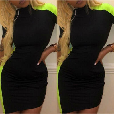 

Women Summer Beach Polyester Mini Dress Short Sleeve Sexy Sundress Fashion