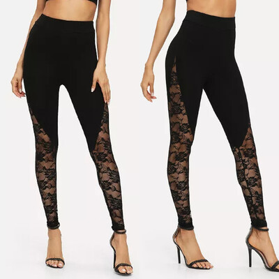 

Starmoon Womens Solid Color Sexy Lace Stitching Yoga Leggings Exercise Pants