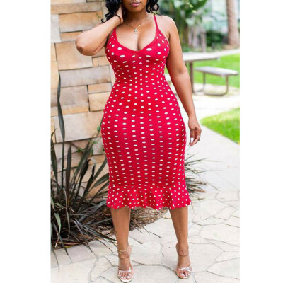 

Summer Women Boho Polka Dot Maxi Dress Party Evening Beach Sundress Plus Size