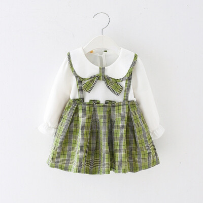 

Autumn Girl Dresses 1Y-4Y Casual Plaid Print Long Sleeve Fake 2Pcs Baby Girls Pageant Dress Kids Princess Dresses 3Colors