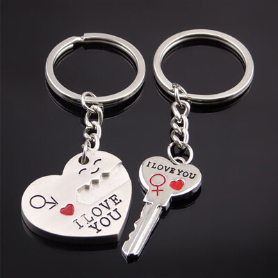 

Couple Heart Key I Love You Letter Carved Matching Keychain Key Ring