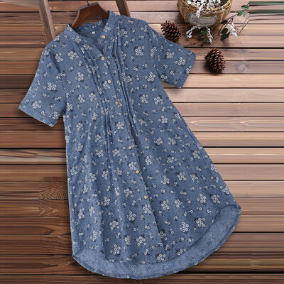 

Starmoon Womens V-Neck Pleated Floral Print Short Sleeve Casual Tops T-Shirt Blouse