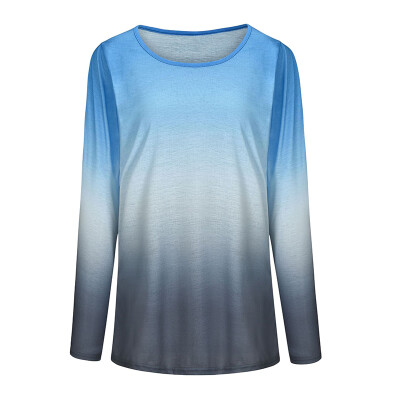 

Women Casual Tops T-Shirt Round Collar Long Sleeve Gradient Loose Blouse Shirts