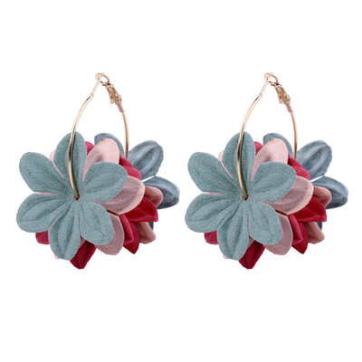 

Fashion Women Flower Pendant Big Circle Drop Hoop Earrings Statement Jewelry