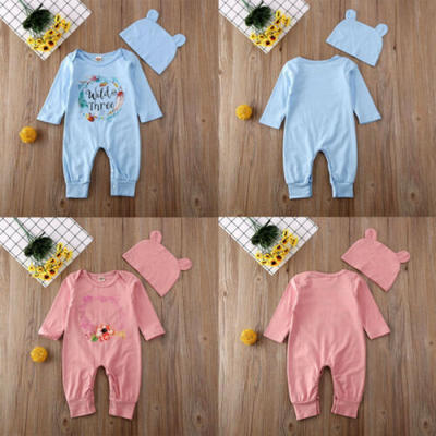 

Newborn Baby Boy Girl Cotton Romper Bodysuit JumpsuitHat Outfits Set Clothes