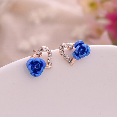 

Fashion Excellent Gold-plated Rhinestones Heart-shaped Rose Flower Earrings New