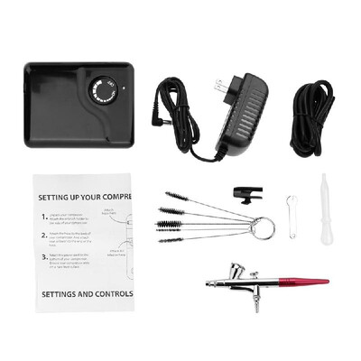 

Dual Action Airbrush Air Compressor Kit Air Pump for Art Painting Tattoo Craft Cake Spray Pen Tool Set