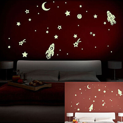 

Gobestart DIY Luminous PVC Wall Sticker Glow In The Dark Space Stars Planet Rocket Kids