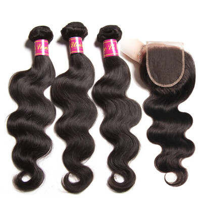 

UNice 8A Peruvian Body Wave Human Hair 3 Bundles with Lace Closure Free Part