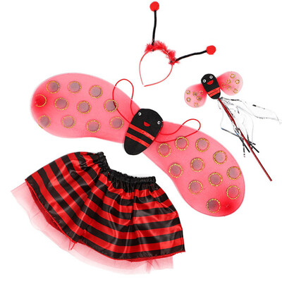 

4 Pcs\Set Girls Ladybird Or Bee Wings Set Fancy Dress Bug Insect Kids Childs Costume
