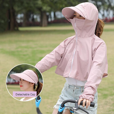 

Outdoor Women 360° Sun Protection Clothing Long Sleeve Clothes with Wide Brim Sun Hat Detachable Cap