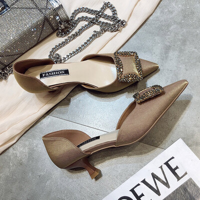 

Summer Joker rhinestone French high-heeled shoes women with thin pointed girls hollow Baotou sandals