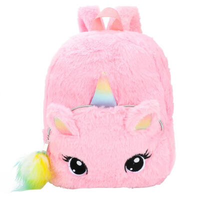 

Cute Horse Backpacks Kids Plush Knapsack Winter Pompom Pendant School Bags