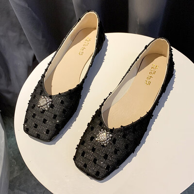 

Single shoe womens autumn square flat-bottomed evening shoes Joker shallow soft bottom ladle shoes gentle fairy shoes