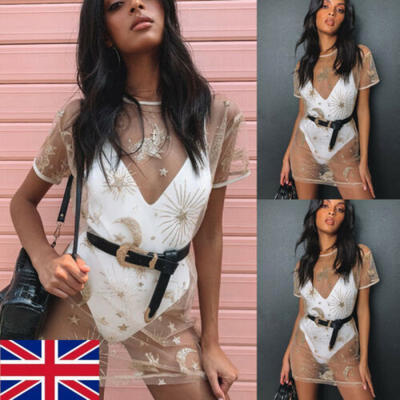 

Womens Gold sequins Mini Beach Dress Bikini Cover Up Summer Wear Swimwear