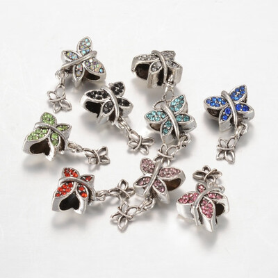 

Butterfly Alloy Rhinestone European Dangle Large Hole Pendants Mixed Color 21mm Hole 5mm
