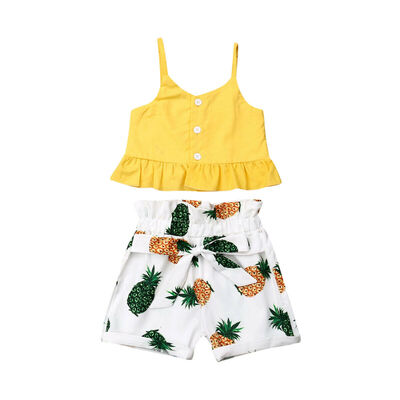 

Toddler Kid Baby Girl Ruffle Sling Tops Shorts Pants 2PCS Outfits Clothes Summer