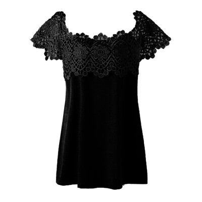 

Nomeni Women Summer Solid Lace Splice Patchwork Tee Lady Sexy Casual Loose Shirts Tops