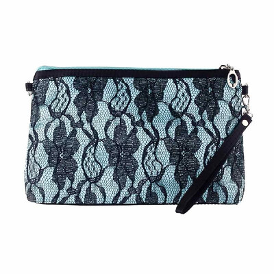 

Cosmetic Bag Make Up Bag Container Pouch Handbag Floral Lace Embroidery Blue