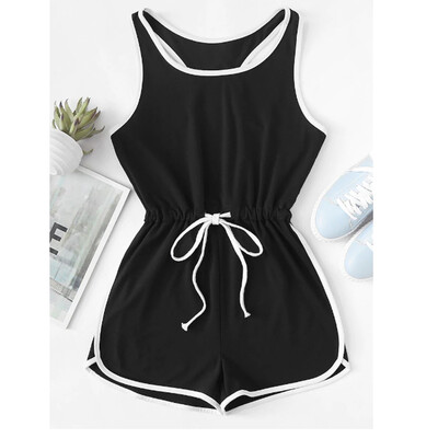 

Starmoon Fashion Women Sleeveless O-Neck Solid Lace Up Bandage Casual Sport Jumpsuit