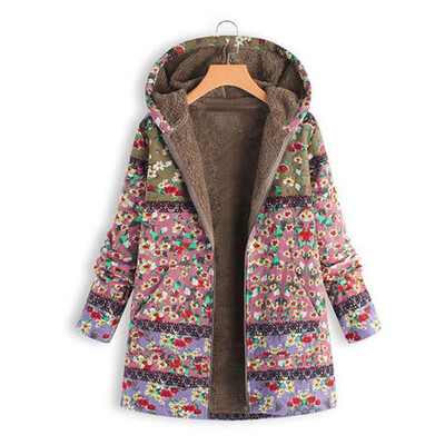 

Women Casual Vintage Floral Print Loose Tops Long Sleeve Plus Size Hoodie Jacket