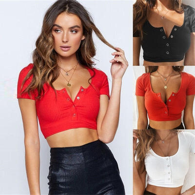 

Sexy Women´s V-Neck Slim Tank Top Crop Top Short Sleeve T-Shirt Blouse Clubwear