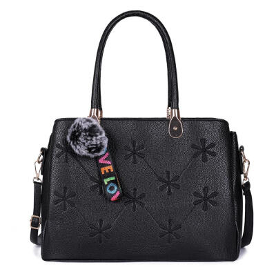 

Pompom Shoulder Handbags PU Leather Women Snowflake Print Crossbody Bags