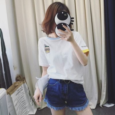 

Women Carton Bottle Print Short Sleeve T-shirt Casual Elastic Basic T-shirts