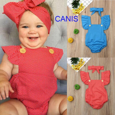 

Toddler Kids Baby Girls Sleeveless Romper Jumpsuit Summer ClothesHeadband Set