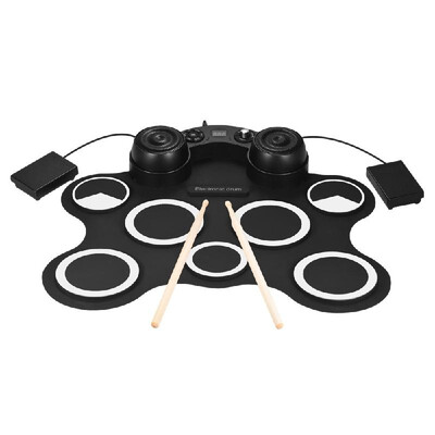 

Portable USB Stereo Digital Electronic Drum Kit Set 7 Silicon Drum Pads Built-in Double Speakers Supports Recording Function with