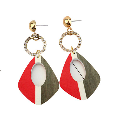 

Vintage Temperament Handmade Simple Oval Wood Hollow Wood Long Earrings Jewelry for Gifts Big Earrings