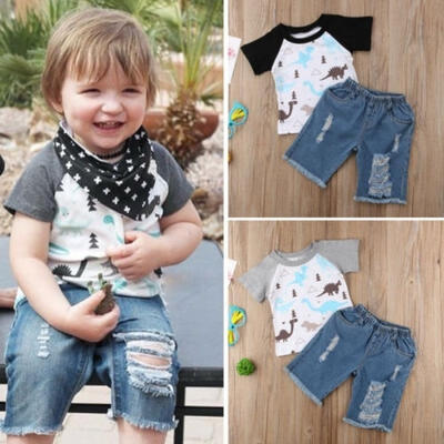 

Boys Summer Dinosaur TopsJeans Shorts Pants Kids 2PCS Set lovelybaby
