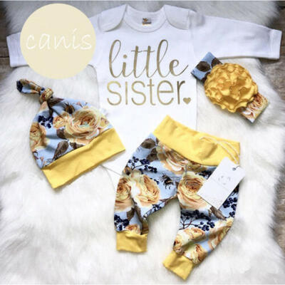 

US Flower Newborn Baby Girl Little Sister Romper Pants Hat Outfits Clothes Hot