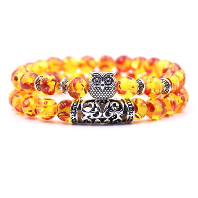

18 Colors 2PcsSet Owl Lava Stone Bracelet Set Tiger Eye Stone Charm Bracelets Bangles