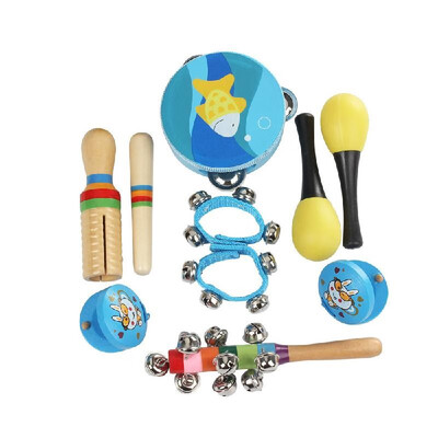 

10pcsset Musical Toys Percussion Instruments Band Rhythm Kit Including Tambourine Maracas Castanets Handbell Wooden Guiro for Kid