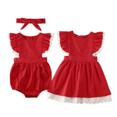 

US Xmas Toddler Baby Girl Lace Christmas Romper Dress Bodysuit Outfits Clothes