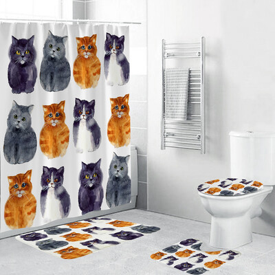 

Toponeto 4PCS Non Slip Toilet Polyester Cover Mat Set Bathroom Shower Curtain