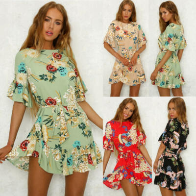 

New Women Summer Casual Dress Maxi Party Evening Mini Dress Beach Floral dress