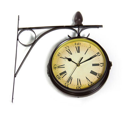 

European Style Double Side Hanging Wall Clock Iron Metal Home Decor Round Alarm Clock
