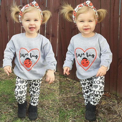 

Baby Girls Kids Long Sleeve Shirt Tops PantsHeadband 3Pc Outfit Set Clothes