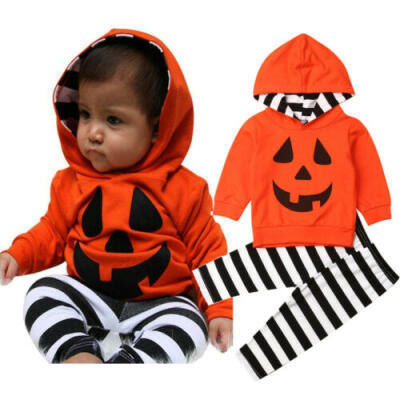 

UK Toddler Baby Girl Boy Halloween Clothes Hooded Tops Stripe Long Pants Outfits