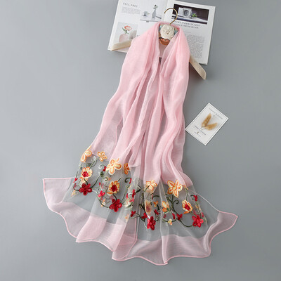 

New solid color oleander hook flower flat embroidered silk scarf four seasons wild sun shawl national wind scarf scarves wholesale
