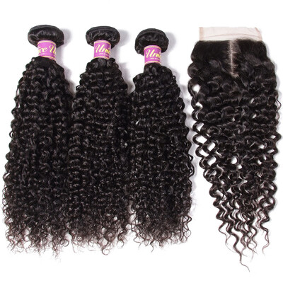 

UNice 8A Peruvian Virgin Human Hair 3 Bundles with Lace Closure Curly