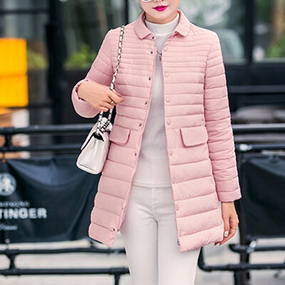 

Toponeto Women Stand Collar Winter Solid Print Cardigan Button Pocket Long Sleeve Coat