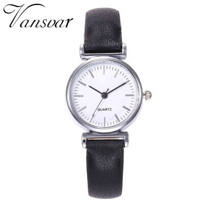 

Vansvar Brand Fashion Silver Case Creative Leather Strap Wrist Watch Casual Women Quartz Watches Gift Relogio Feminino 533