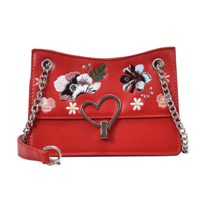 

Flower Embroidery Shoulder Handbags Women Leather Chain Small Crossbody Bag