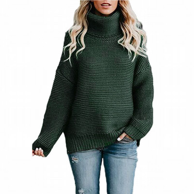 

High neck long sleeve pullover loose sweater casual rib knit sweater womens