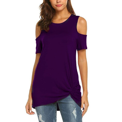 

Nomeni Women Casual Short Sleeve Strapless T-shirt Loose Soild O Neck Top Blouse